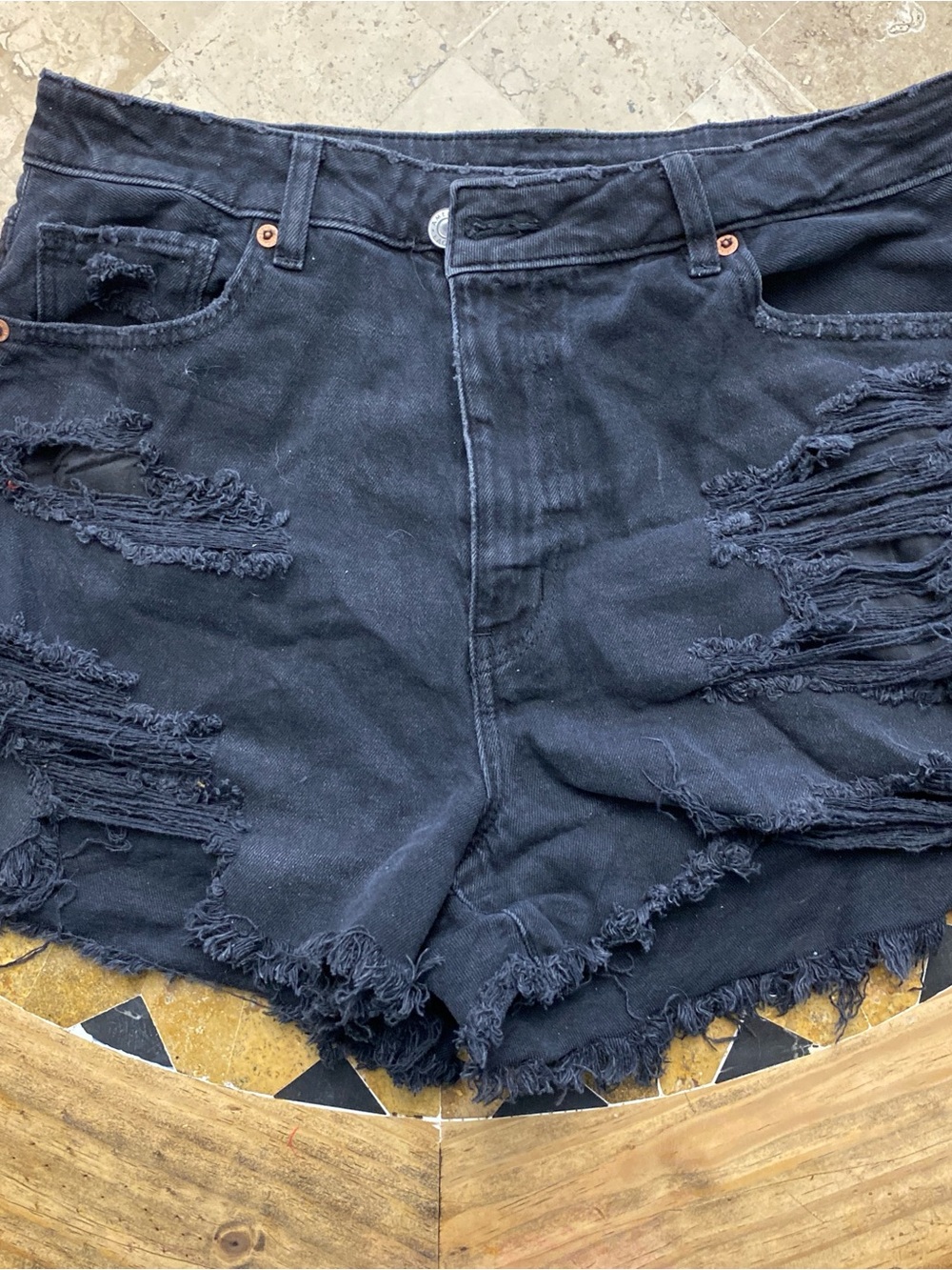 American Eagle Outfitters Black Distressed Ripped Denim Shorts
